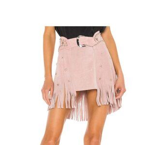 Understated Leather x Revolve Pink Suede Fringed Skirt with Silver Studs